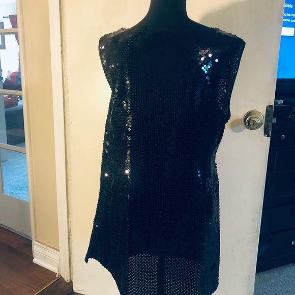 Patricia Field Black Sequins Model Faced Top Sz 12 - Picture 2 of 7